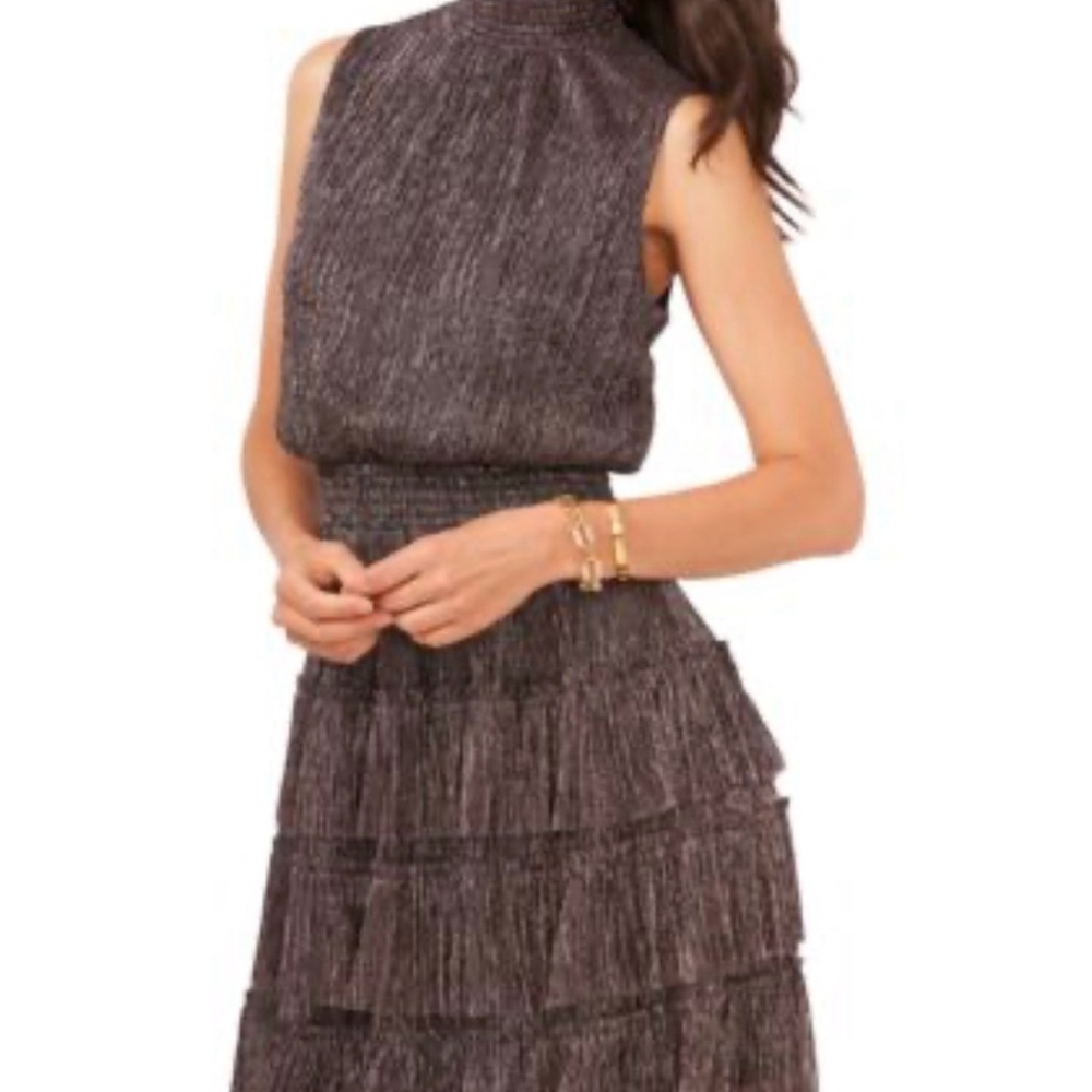 MSK Elegant Brown&Black Sleeveless Dress Metallic High Neck Size L - Picture 3 of 8